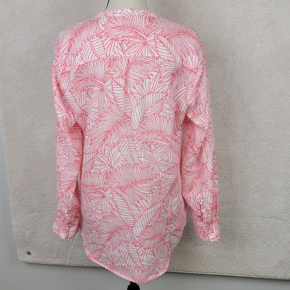 Tommy Bahama Womens M Coral Pink Tropical Leaf 100% Linen Button Up Shirt - Picture 4 of 13